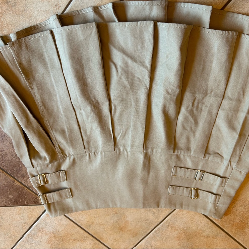 Beige Pleated Skirt with Buckle Details